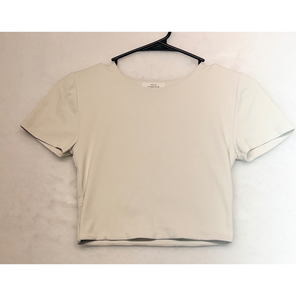 Babaton Contour Short Sleeve Crew Neck T-Shirt Off White Crop Top Size S 83840